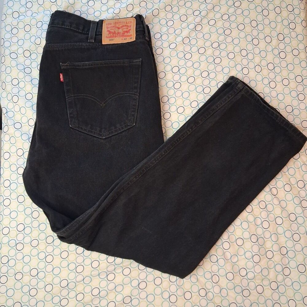 Levi's 505 Mens Jeans sz 40x30 Black Denim Dark Wash Straight Leg Regular Fit